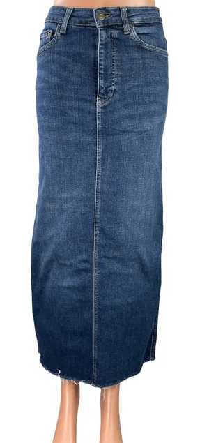 Zara Women's Blue Medium Wash High Waist Slit Straight Denim Jean Skirt Size XS thumbnail 1