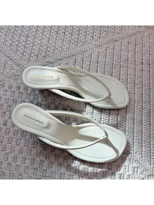 Reformation Amelia Thong Wedge Sandal in White/Brown Combo thumbnail 2