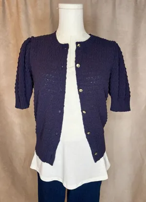 Free Assembly Blue Knit Cardigan Puff Sleeve Cottagecore Sweater Top Small thumbnail 1