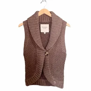 Abercrombie & Fitch Y2K Wool Sweater Vest Brown Shawl Collar Women’s Size Small thumbnail 10