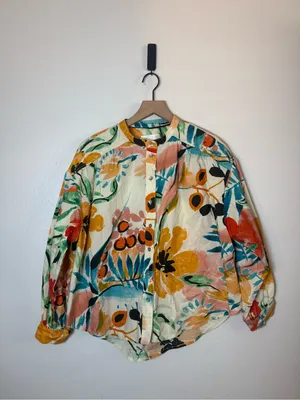 Anthropologie Crisanta 100% Cotton Poplin Buttondown Floral Abstract Print thumbnail 2