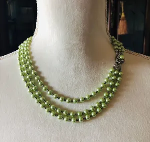 Handcrafted green Czech Pearl custom matching clasp necklace thumbnail 2