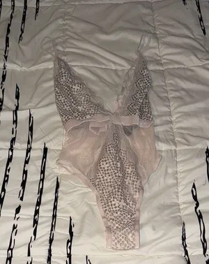 Victorias Secret Lace Animal Print Bodysuit in Light Pink thumbnail 1