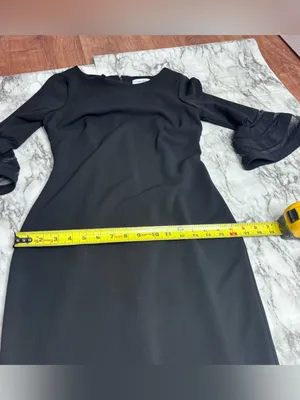 Calvin Klein Black Midi Sheath Dress Tiered Mesh Sleeves size 2 Classic thumbnail 9
