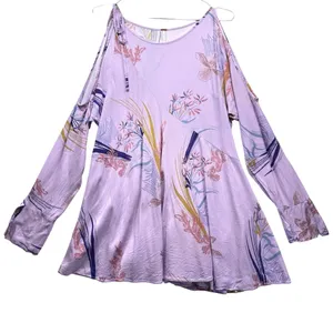Free People Lavender Boho Tunic Open Shoulder Tie Bell Sleeves Gauzy Flowy Fairy thumbnail 1