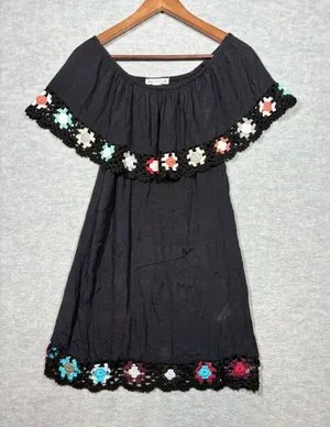 Beach By Exist Dress‎ CoverUp Sz S Off-Shoulder Crochet Granny Square thumbnail 1