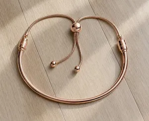 Pandora Rose Flower Stem Slider Bracelet 14k Rose Gold Plated CZ thumbnail 1