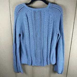 Vintage American Eagle Sweater Womens XL Blue Cable Knit Flare Sleeve Fisherman thumbnail 4