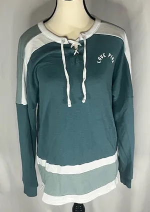 PINK Victoria's Secret Lace Up Neckline Hockey Style Sweatshirt thumbnail 1
