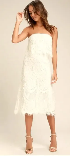 Lulus NWT White Lace Strapless Midi Dress medium thumbnail 1