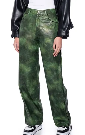 Vintage Y2K Green Wide Leg Faux Leather Pants thumbnail 1