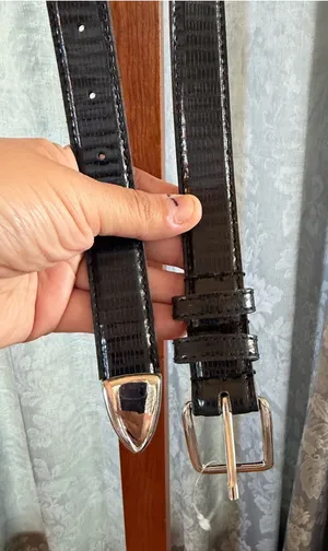 Black Patent Leather Men's Belt with Silver Hardware thumbnail 1