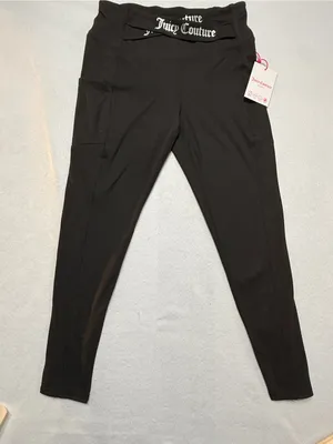 Juicy Couture Sport NWT Black Leggings crisscross Logo Waistband Sz M thumbnail 1