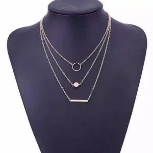 3 Piece Gold Layered Medallion, Long Bar, Hoop Choker Necklace - Geometric thumbnail 4