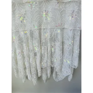 VTG Megere White Sequin Beaded‎ Dress M Long Sleeve Ruffle Hem Formal Wedding thumbnail 3
