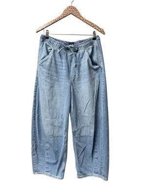 Gap Mid Rise UltraSoft Easy Horseshoe Jeans Drawstring Light Wash Blue Small thumbnail 2