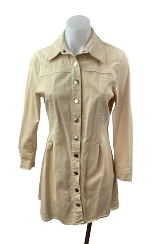 Zara Women's Beige Collared Long Sleeve Button Down Mini Flare Shirt Dress Sz M thumbnail 1