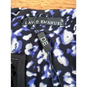 David Emanuel Animal Print Sequin V-Neck Shift Dress Blue Black Size 12 US thumbnail 3