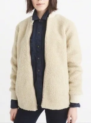 Abercrombie & Fitch Oversized Sherpa Zip‎ Up Bomber Jacket Size M thumbnail 1