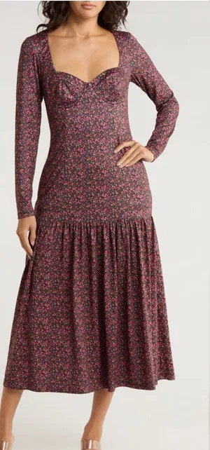 Anthropologie HUTCH Chase Tiered Long Sleeve Floral Midi Cottage‎ Dress S NWT thumbnail 1