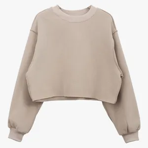 Amazhiyu Cropped Sweatshirt Long Sleeves Pullover Fleece Crop Top Medium Tan thumbnail 1