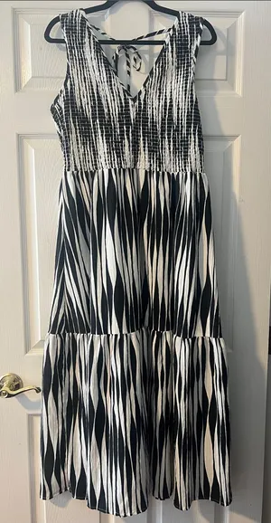 ASOS Black and White Sleeveless Maxi Dress with Smocked Bodice thumbnail 1