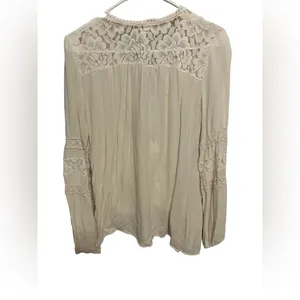 TAYLOR & SAGE Lace Inset Balloon Waist Woven Long-Sleeve Top size Large thumbnail 4