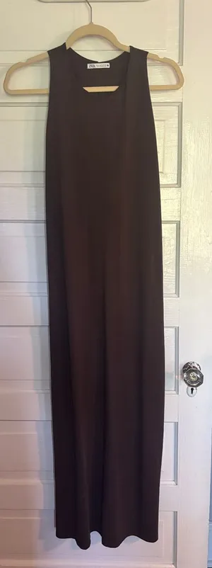 Zara Woman High Neck Brown Sleeveless Maxi Dress thumbnail 1