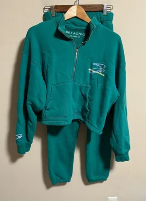 Set Active Half Zip Sweater & Sweatpants Matching Set in Palm Green- Size Small thumbnail 1