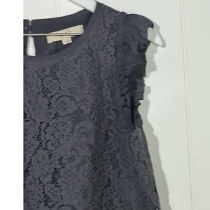 LOFT Gray Lace Ruffle Sleeve Blouse Keyhole Back Top Women’s Medium thumbnail 4