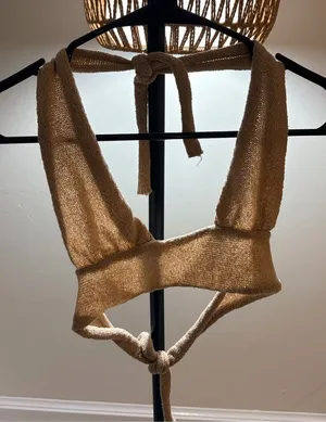 Knitted Halter Bandeau Top in Gold thumbnail 1