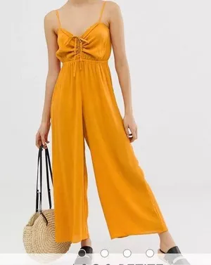 ASOS DESIGN cami jumpsuit with gathered bodice detail mustard size 10 thumbnail 1