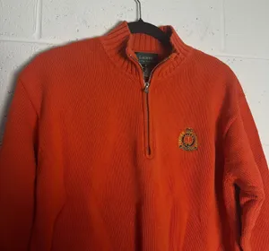Lauren Ralph Lauren Orange Cotton Quarter Zip Crest Logo Sweater women's Medium thumbnail 1
