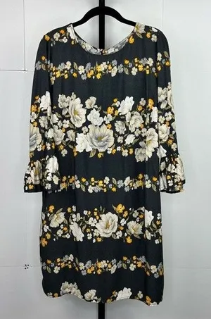 Old Navy Sheath Midi Dress Womens M Blue Floral Bell Sleeves Flowy Summer Tunic thumbnail 1