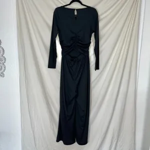 NWT Black V Neck Long Sleeve Ruched Jumpsuit with Pockets-Easy Peezy Edition M thumbnail 7