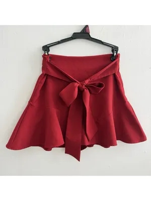 NEW Zara Red Ruffled Mini Skort Skirt High Waisted Tie Belt Shorts SMALL Womens thumbnail 3