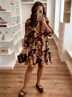 Tuckernuck Retro Floral Crepe Callahan Shirt Dress Brown Yellow Pink XXL 2X thumbnail 3