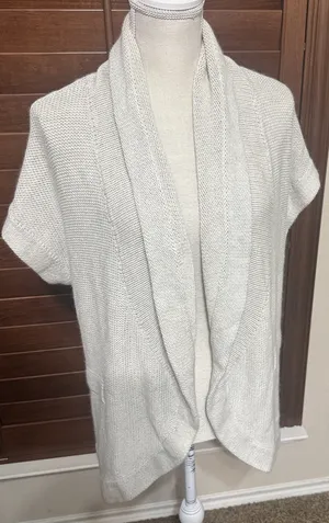 Ann Taylor Loft Lounge Cashmere Blend Open Cardigan sz M Cream short‎ sleeves thumbnail 1