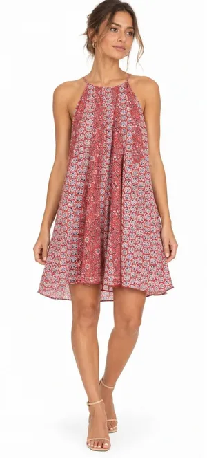 Rebecca Taylor Floral Medallion Silk Trapeze Mini Dress Red Blue Boho Size 2 thumbnail 1