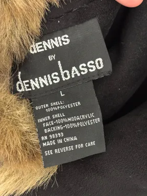 Vintage Dennis Basso Vegan Faux Fur Faux Suede Reversible Coat Black Tan -Size L thumbnail 6