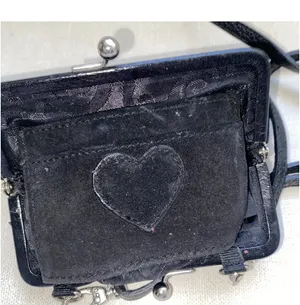 BRIGHTON Mini Purse Bag Rhinestone Heart Black Suede Leather Crossbody thumbnail 6