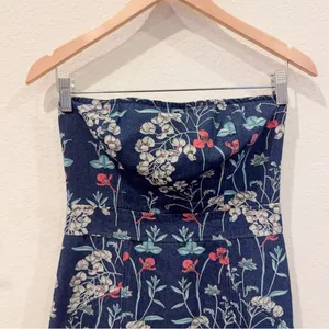 En Saison Opal Denim Floral Strapless Midi Dress Navy Blue Size Small NWT thumbnail 5