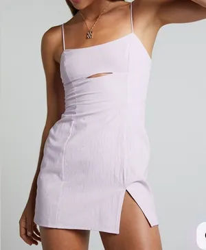 NWT SHOWPO Nerissa Mini Dress Cut Out Side‎ Split Dress in Lilac Purple thumbnail 1