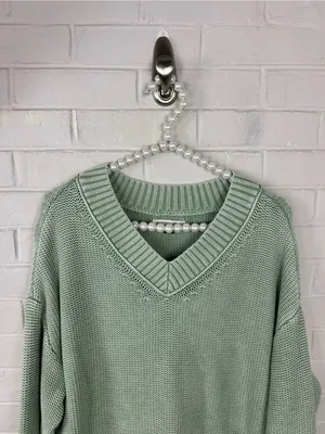 American Eagle Light Green Cotton Knit Sweater Size XS thumbnail 3