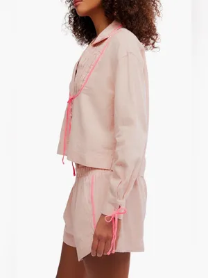 Free people close to home cotton flannel pajama set in neon peach $98 NWT. thumbnail 3