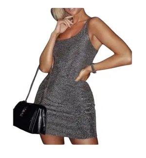 Meshki Scarlett Shimmer Dress Dark Silver Glitter One Shoulder Mini Size Small thumbnail 1