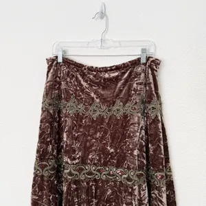 [Vintage] 90s Y2K Crushed Velvet Lace Fairycore Whimsigoth Boho Midi Skirt Sz 12 thumbnail 4