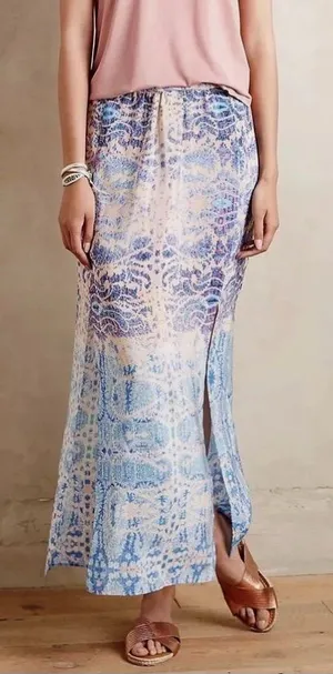 Maeve Anthropologie 100% Silk Paisley Maxi Skirt Double Slit Size Small thumbnail 1