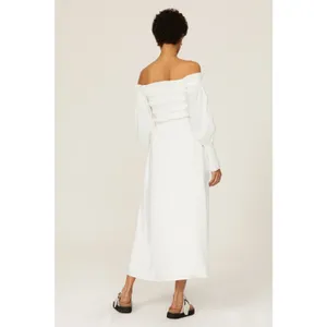 All Saints Lary White Linen Silk Shoulder Long Sleeve Slit Midi Dress Size 6 thumbnail 3