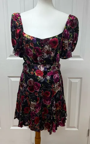 Alice and Olivia‎ Midnight Rose Floral Puff Sleeve With Lining- Size 6. thumbnail 1